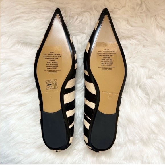 New! MARC JACOBS Ali Pointed-Toe Zebra Ponyhair Ballerina Flats - Picture 9 of 10